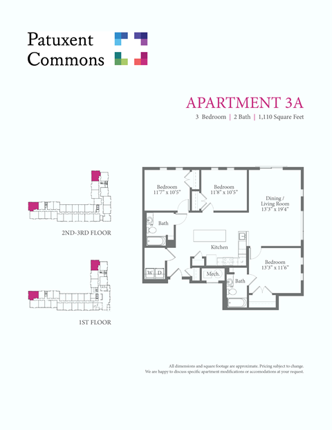 Floor plan for 3 beds, 1 bath, 1110 sqft